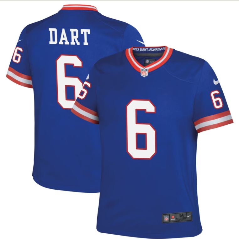 New York Giants Nike #6 Jaxson Dart Youth Game Alternate Blue Jersey