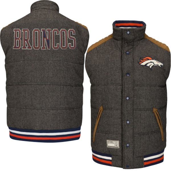 Denver Broncos Reversible Gray / Black Legacy Full Snap Puffer Vest By G-III