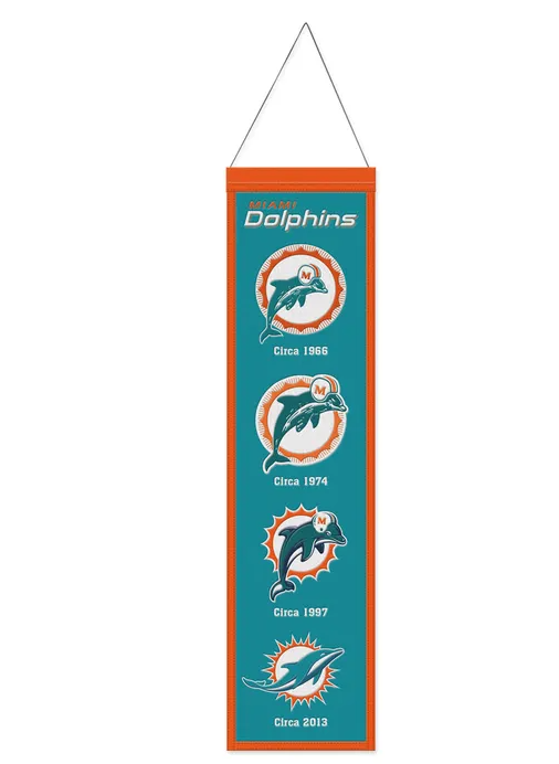 Miami Dolphins Wincraft Team Evolution Heritage 8 X 32 Wool Banner