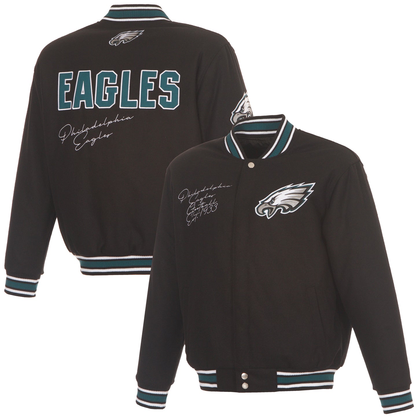 Philadelphia Eagles JH Design Reversible Wool Full Snap Jacket-Black