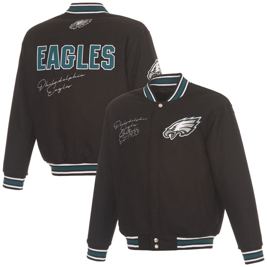 Philadelphia Eagles JH Design Reversible Wool Full Snap Jacket-Black