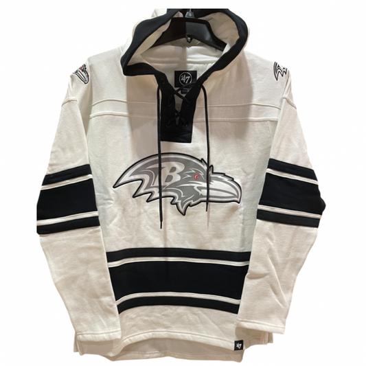 Baltimore Ravens '47 Brand White Wash Superior Lacer Hoodie