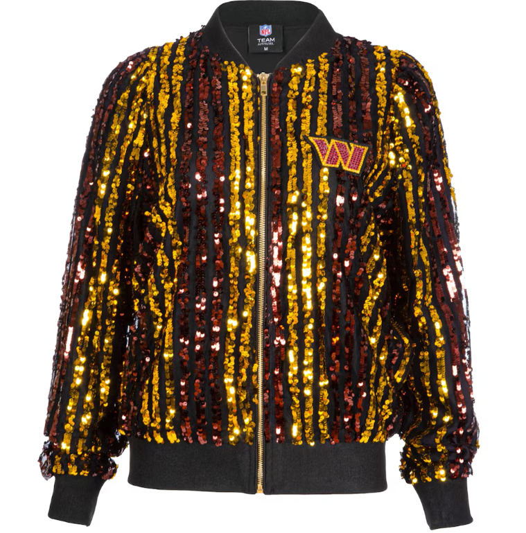 Washington Commanders Cuce Slim Fit Sequin Striped Full-Zip Bomber Jacket