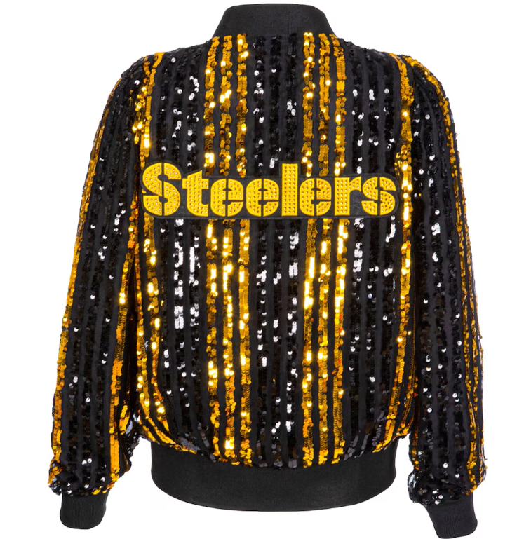 Pittsburgh Steelers Cuce Slim Fit Sequin Striped Full-Zip Bomber Jacket