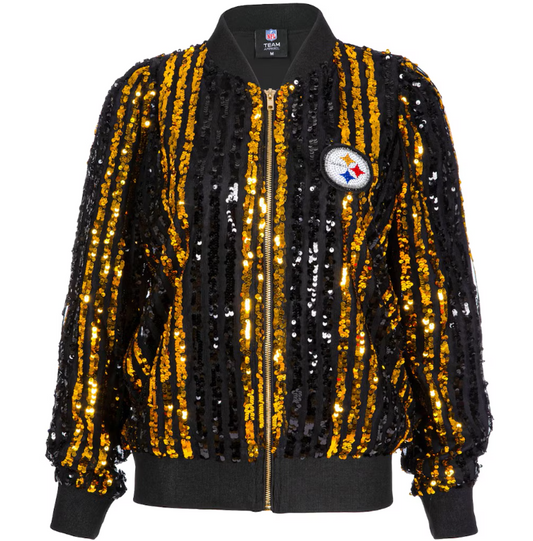 Pittsburgh Steelers Cuce Slim Fit Sequin Striped Full-Zip Bomber Jacket