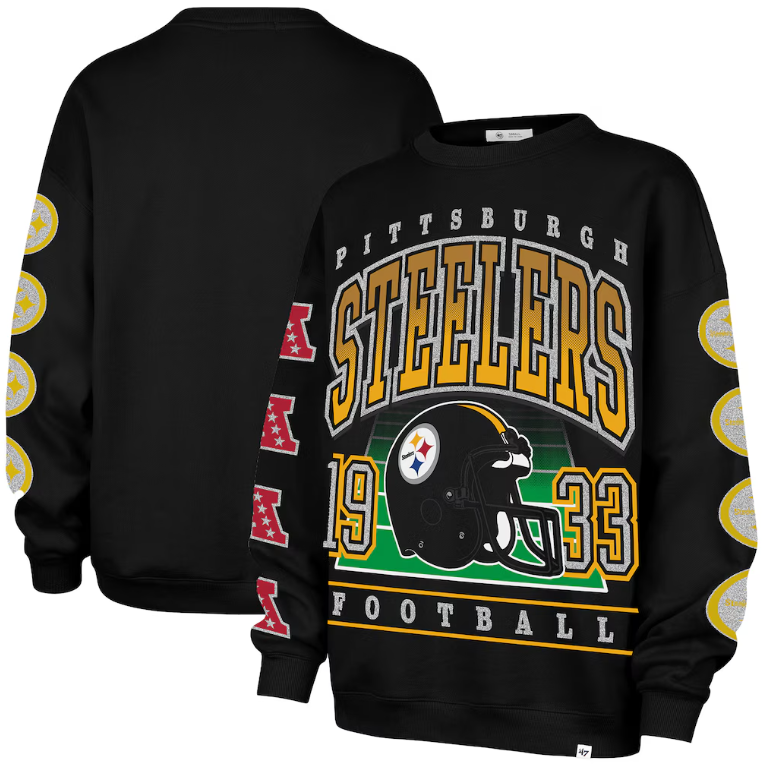 Pittsburgh Steelers '47 Women's Go Big Oversized Pullover Sweatshirt - Black