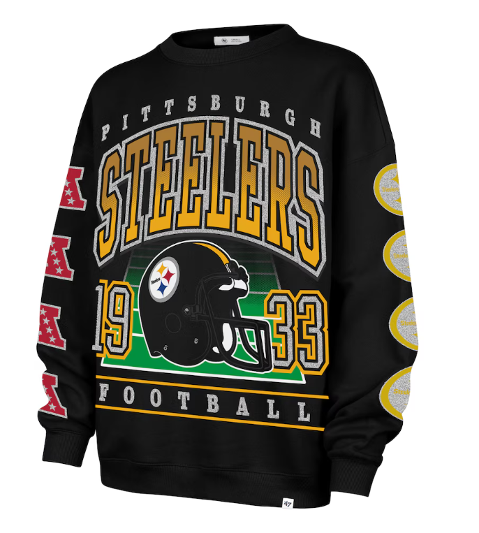 Pittsburgh Steelers '47 Women's Go Big Oversized Pullover Sweatshirt - Black