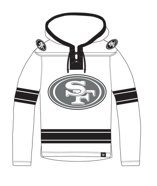 San Francisco 49ers '47 Brand White Wash Superior Lacer Hoodie