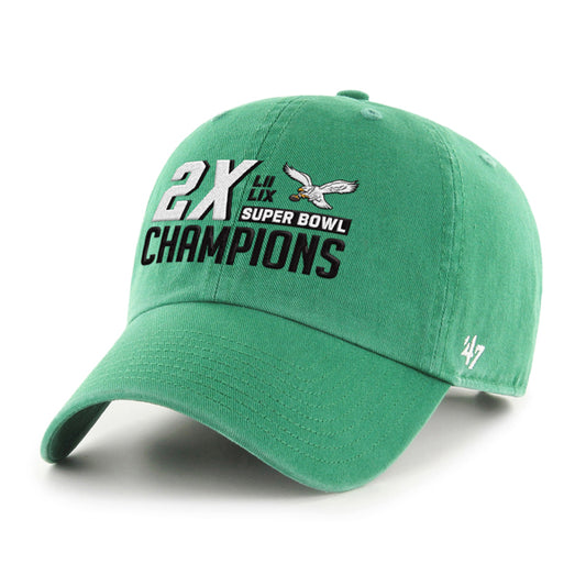 Philadelphia Eagles '47 Brand Kelly Green 2 Time Super Bowl Champions Clean Up Adjustable Hat