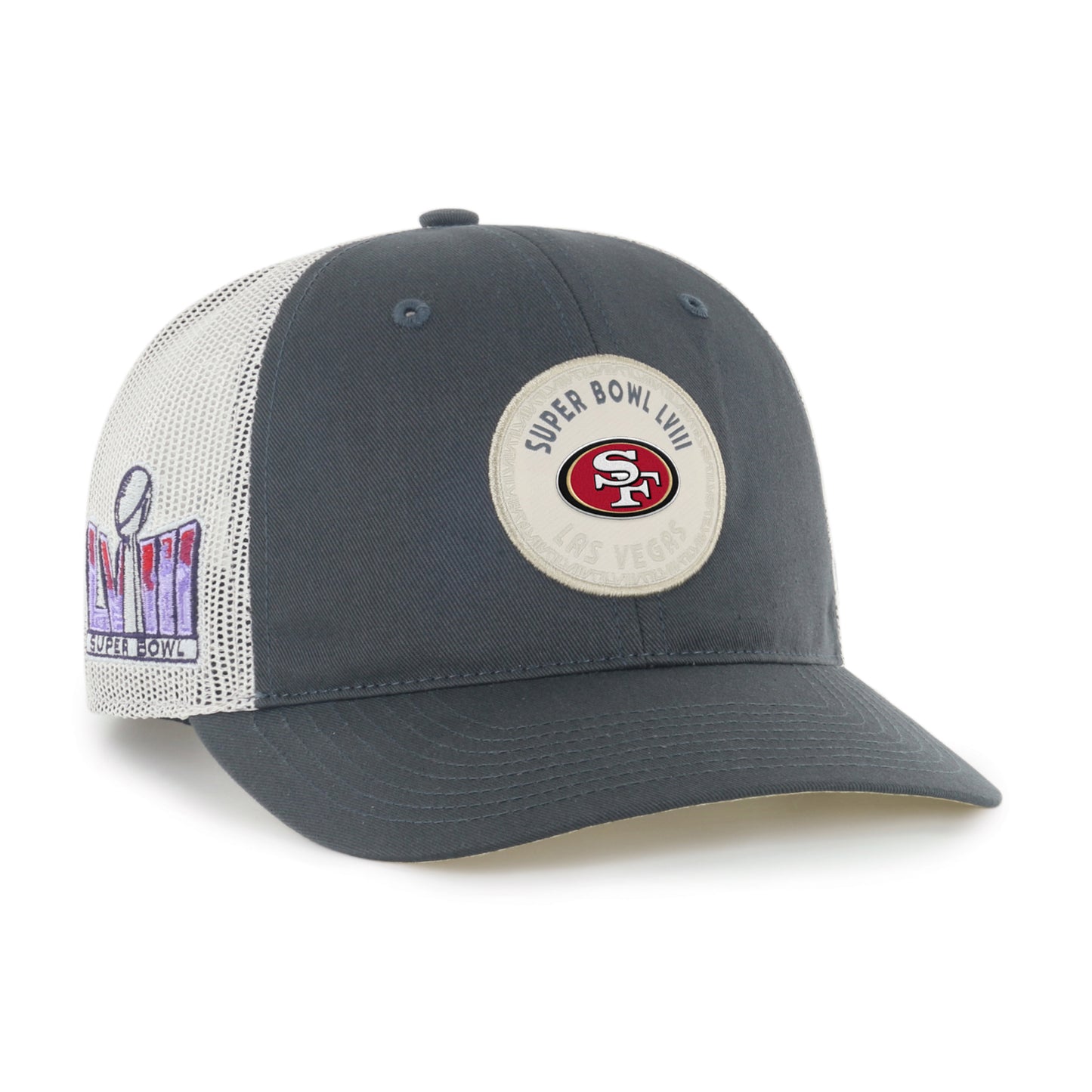 San Francisco 49ers '47 Super Bowl LVIII Patch Trucker Adjustable Hat - Charcoal