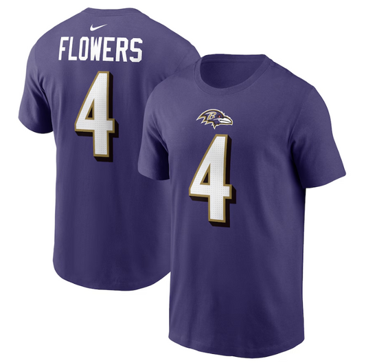 Baltimore Ravens Nike Zay Flowers #4 Youth Fuse Player T-Shirt Purple