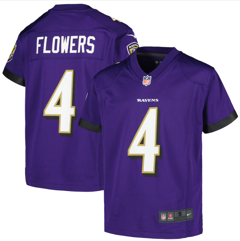 Baltimore Ravens Nike #4 Zay Flowers Pre-school Kids Jersey- Purple
