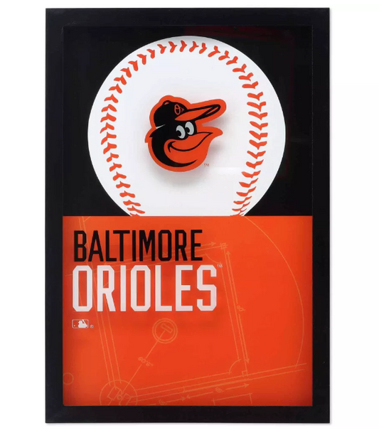 Baltimore Orioles Open Door Baseball Logo Glass Framed Panel