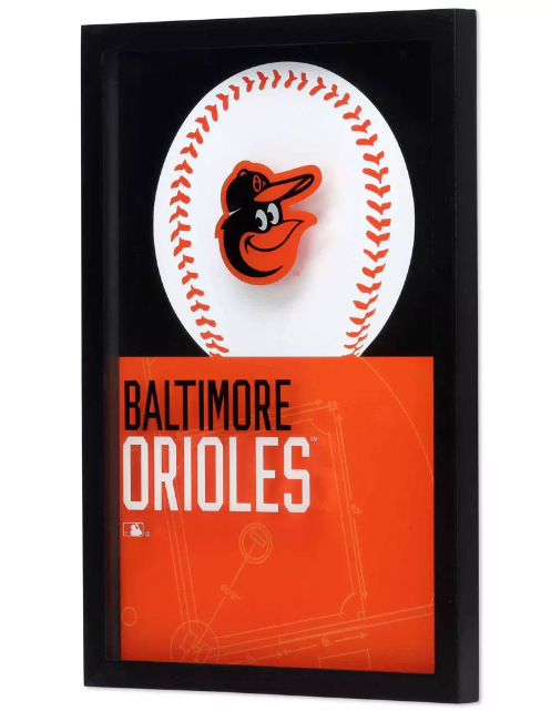 Baltimore Orioles Open Door Baseball Logo Glass Framed Panel