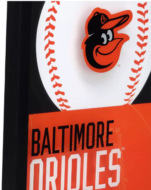 Baltimore Orioles Open Door Baseball Logo Glass Framed Panel