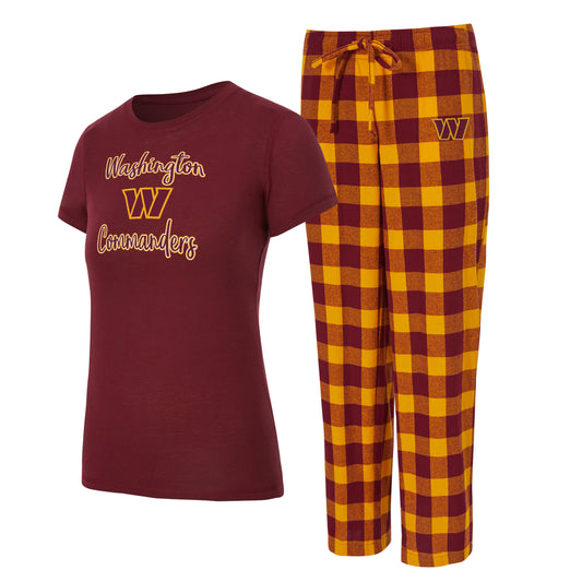 Washington Commanders Concepts Sport Avondale Women's T-Shirt & Flannel Pants Set -Burgundy/Gold