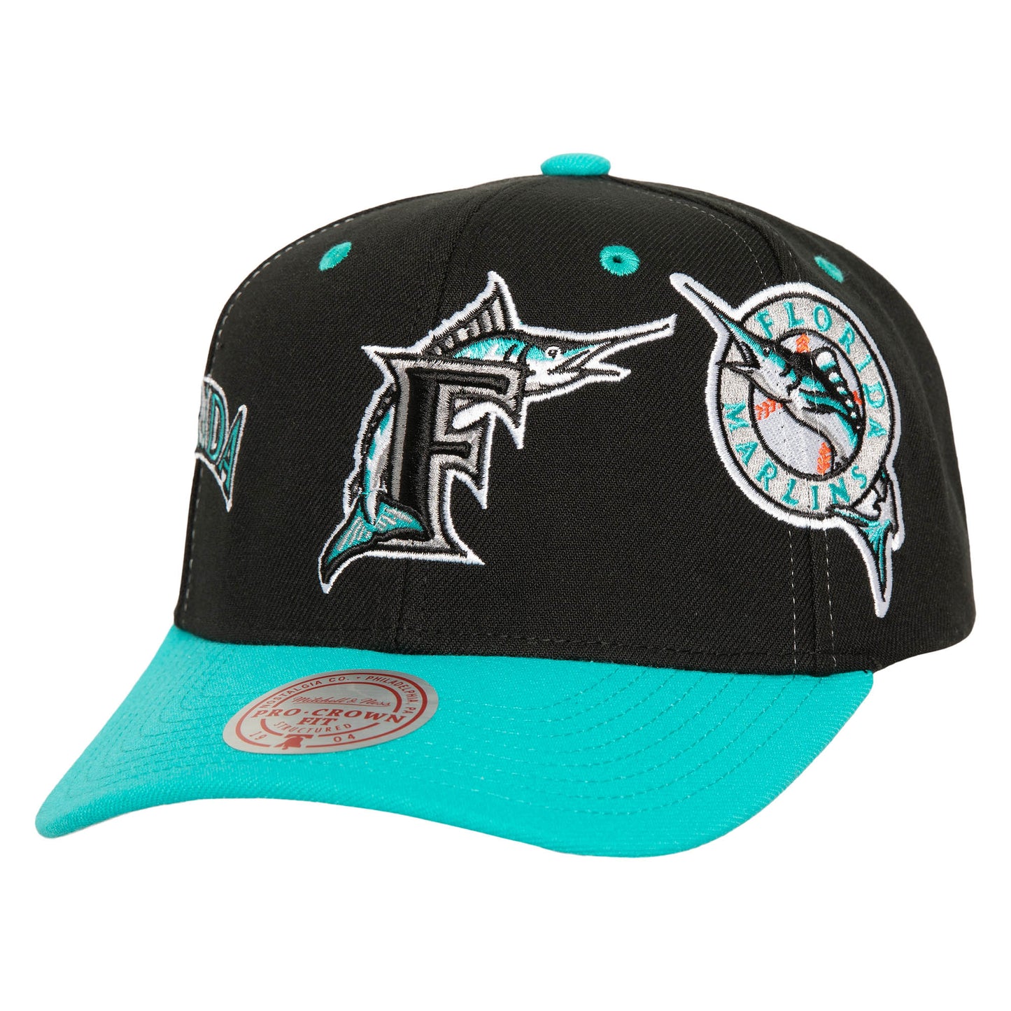 Miami Marlins Mitchell & Ness Over Bite Pro Crown Snapback Hat