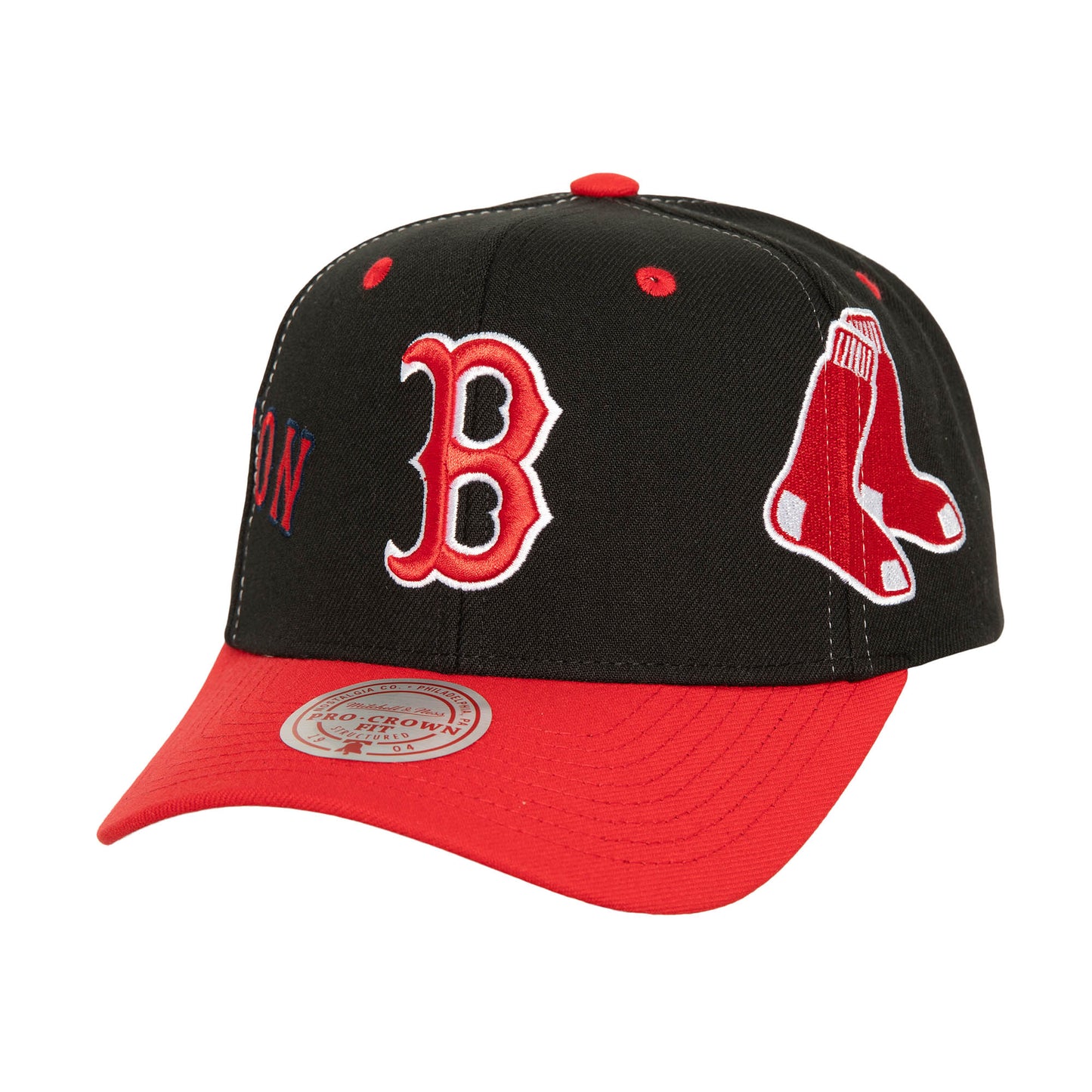 Boston Red Sox Mitchell & Ness Over Bite Pro Crown Snapback Hat