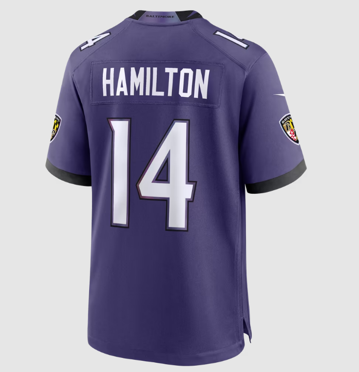 Baltimore Ravens Nike Youth #14 Kyle Hamilton Game Jersey- New Orchid Purple