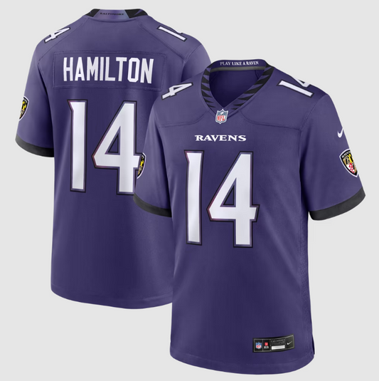 Baltimore Ravens Nike Youth #14 Kyle Hamilton Game Jersey- New Orchid Purple