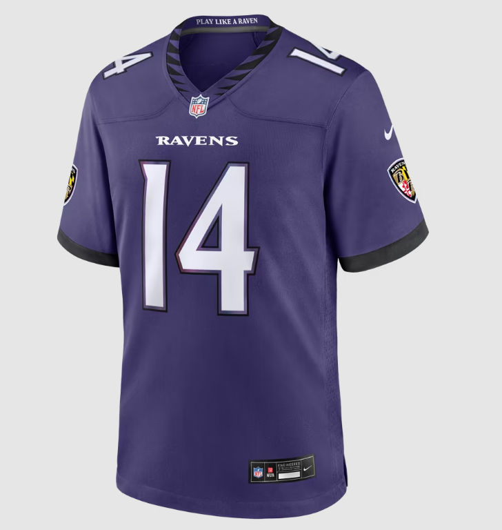 Baltimore Ravens Nike Youth #14 Kyle Hamilton Game Jersey- New Orchid Purple