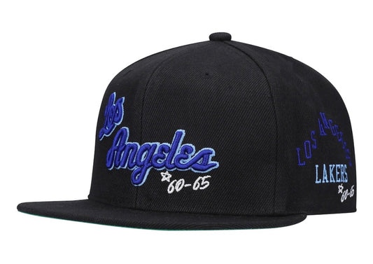 Los Angeles Lakers Mitchell & Ness Hardwood Classics Timeline Fitted Hat - Black