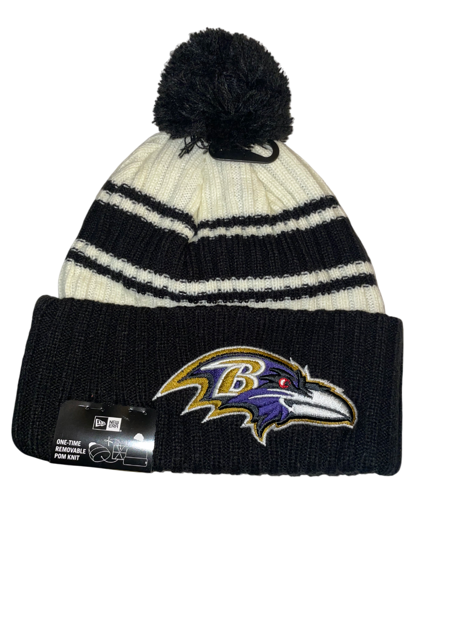 Baltimore Ravens New Era Black & Cream Sport Knit Hat w/Ball