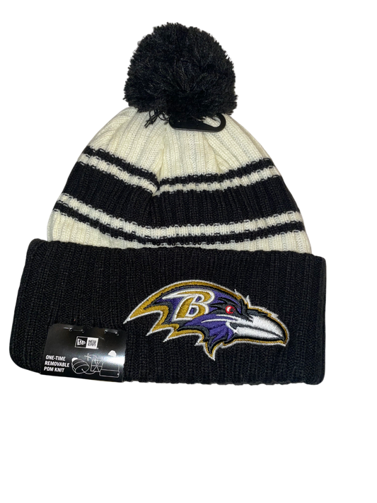 Baltimore Ravens New Era Black & Cream Sport Knit Hat w/Ball