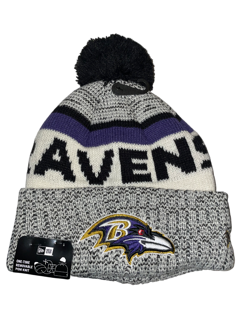 Baltimore Ravens New Era Motion Cuffed Knit Hat with Pom - Heather Gray