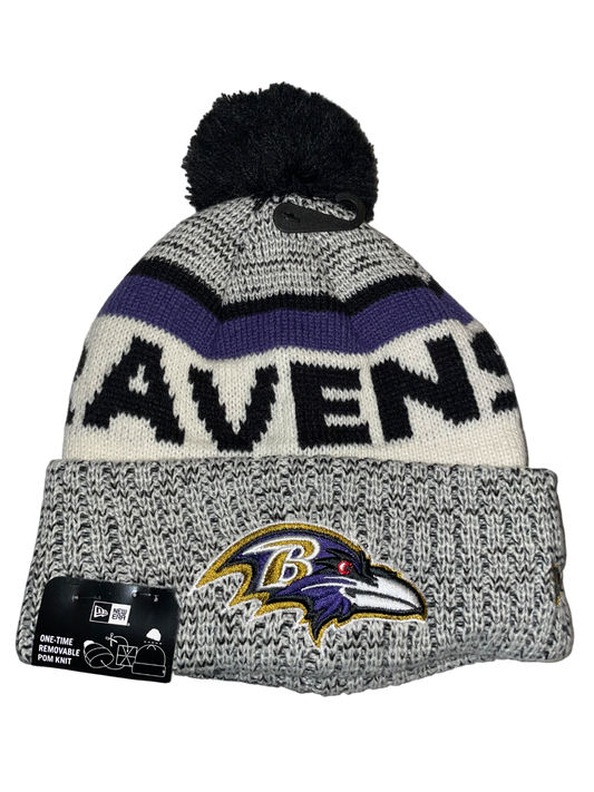 Baltimore Ravens New Era Motion Cuffed Knit Hat with Pom - Heather Gray