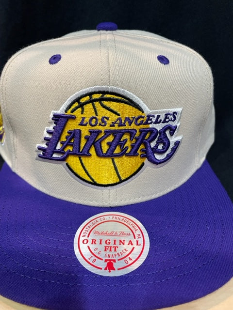 Los Angeles Lakers Mitchell & Ness Sail 2 Tone Snapback Hat - Cream