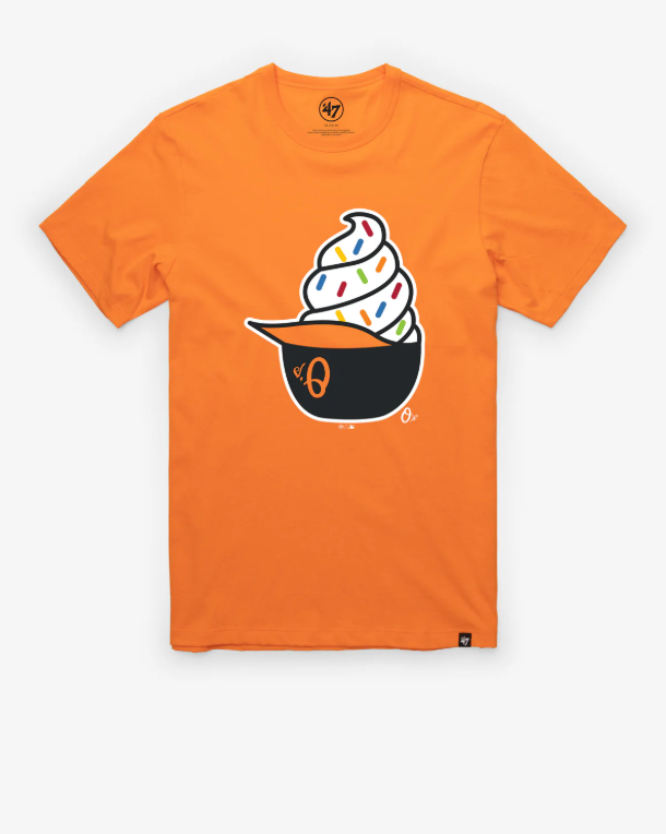 Baltimore Orioles '47 Ice Cream Helmet Franklin T-Shirt- Orange