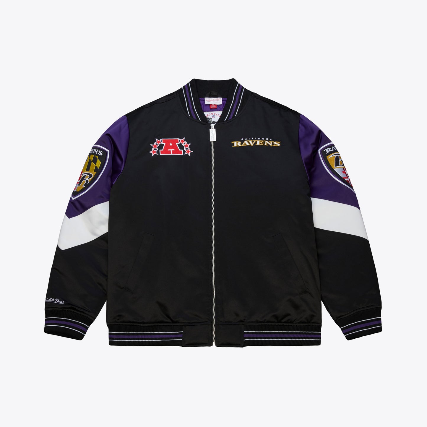 Baltimore Ravens Mitchell & Ness Heavyweight Throw It Back Satin Jacket - Black