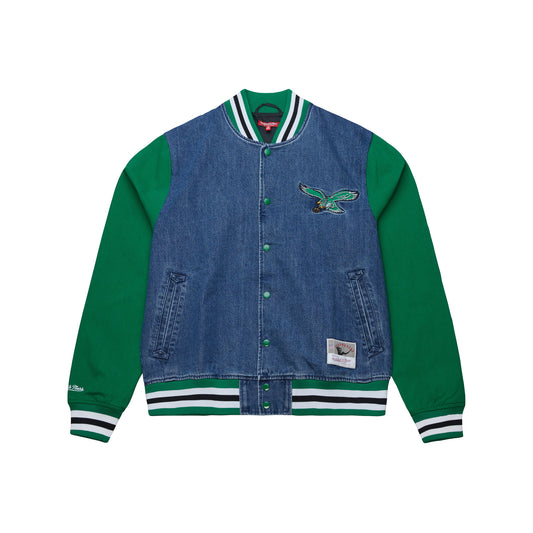 Philadelphia Eagles Mitchell & Ness Denim Varsity Jacket