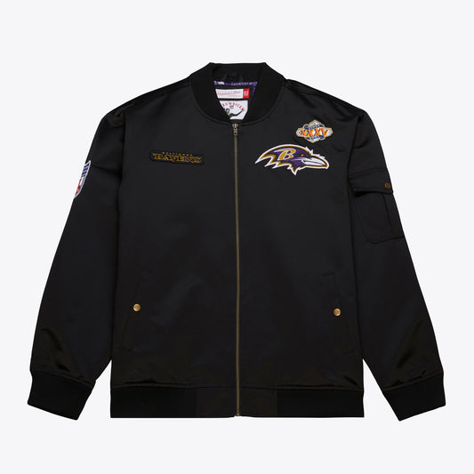 Baltimore Ravens Mitchell & Ness Team Leader Full Zip Vintage Satin Bomber Jacket