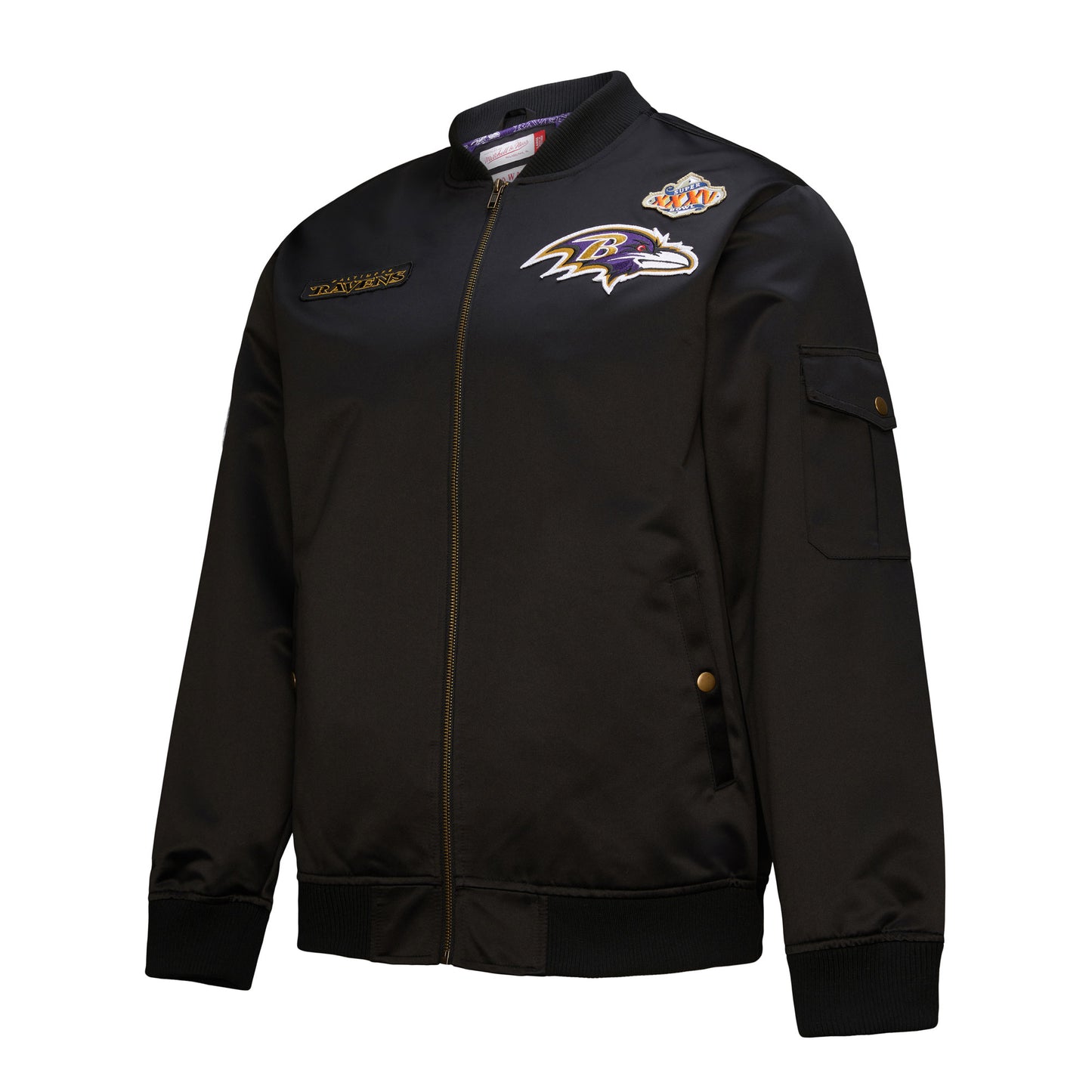 Baltimore Ravens Mitchell & Ness Team Leader Full Zip Vintage Satin Bomber Jacket