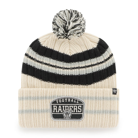 Las Vegas Raiders '47 Hone Cuffed Pom On Top Knit Hat - Ivory / Black