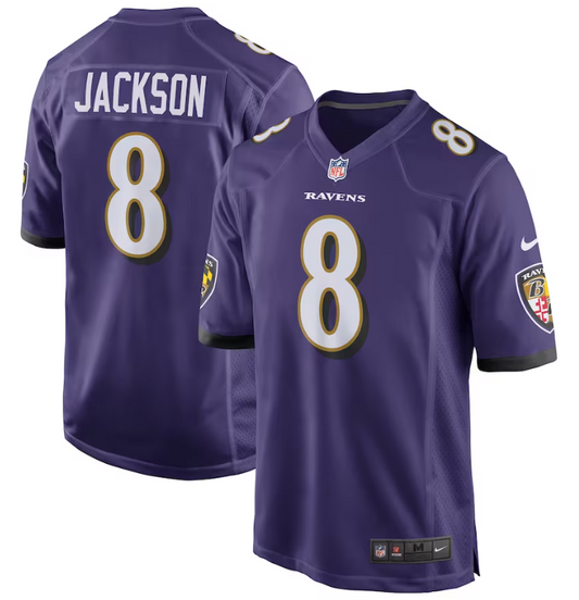 Baltimore Ravens Nike #8 Lamar Jackson Game Purple Jersey Men's