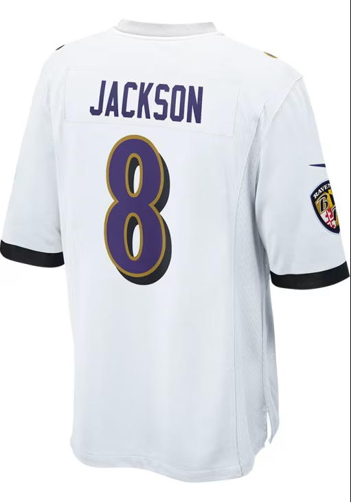 Baltimore Ravens Nike #8 Lamar Jackson Game White Jersey Men's