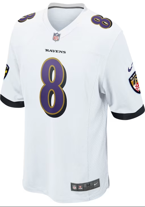 Baltimore Ravens Nike #8 Lamar Jackson Game White Jersey Men's