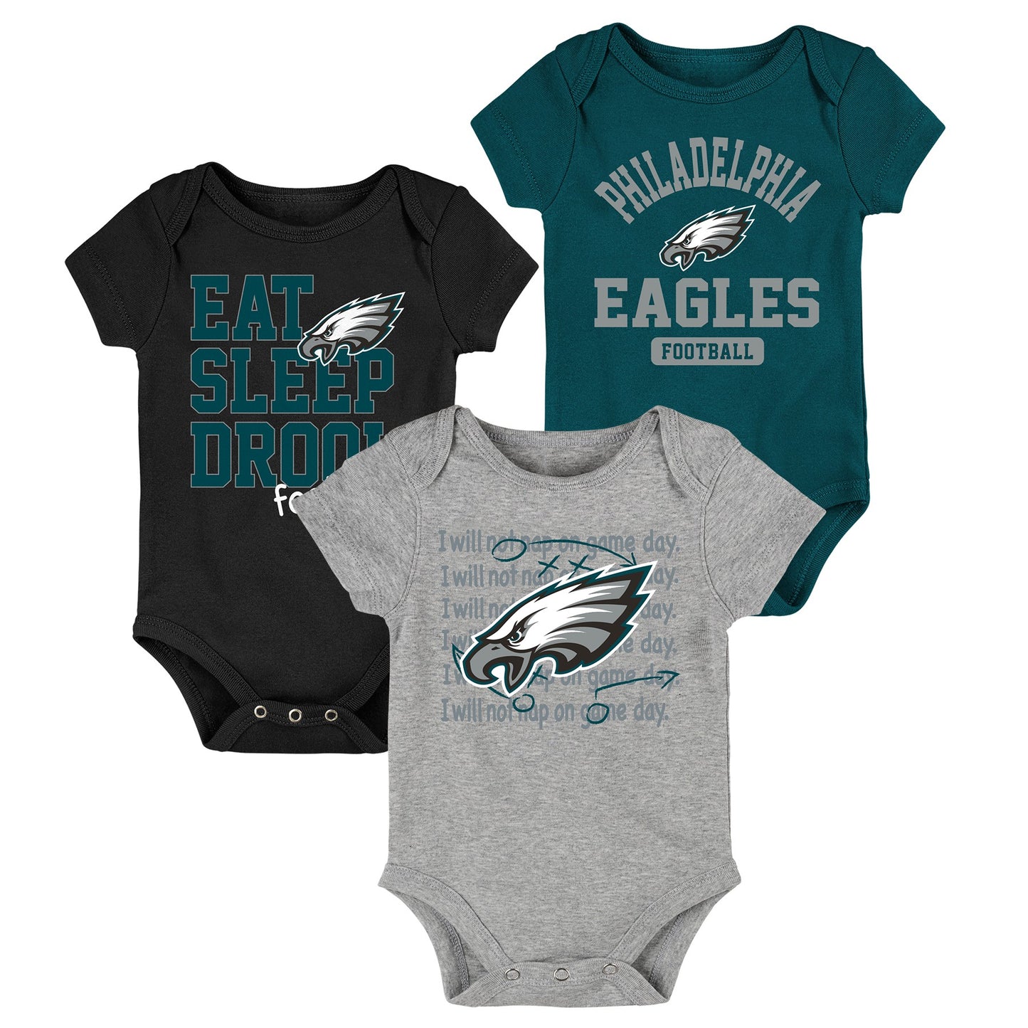 Philadelphia Eagles Infant 3 Bodysuit/Creeper Set - Green/Black/Gray