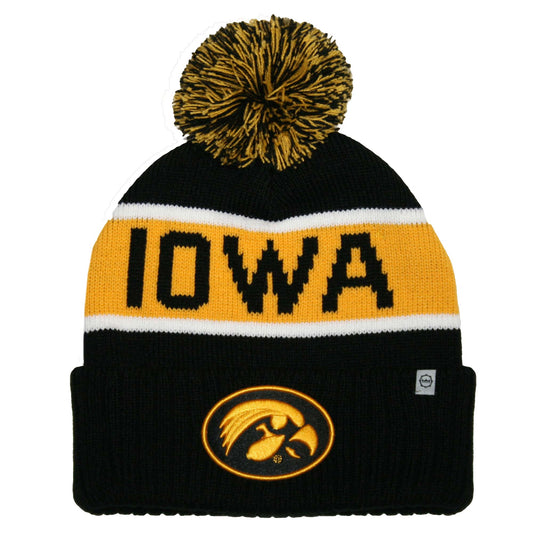 Iowa Hawkeyes Franchise Club Warrior Knit Hat - Black w/ Pom Pom