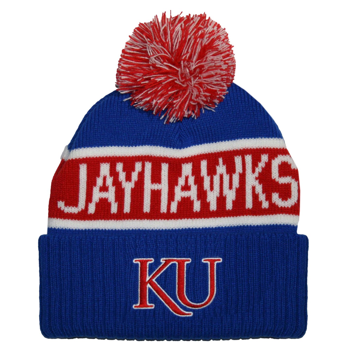 Kansas Jayhawks Franchise Club Warrior Knit Hat - Blue w/ Pom Pom