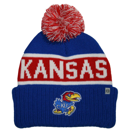 Kansas Jayhawks Franchise Club Warrior Knit Hat - Blue w/ Pom Pom