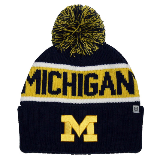 Michigan Wolverines Franchise Club Warrior Knit Hat - Navy w/ Pom Pom