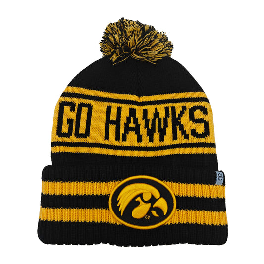 Iowa Hawkeyes Franchise Club Rally Cry Knit Hat - Black w/ Pom Pom