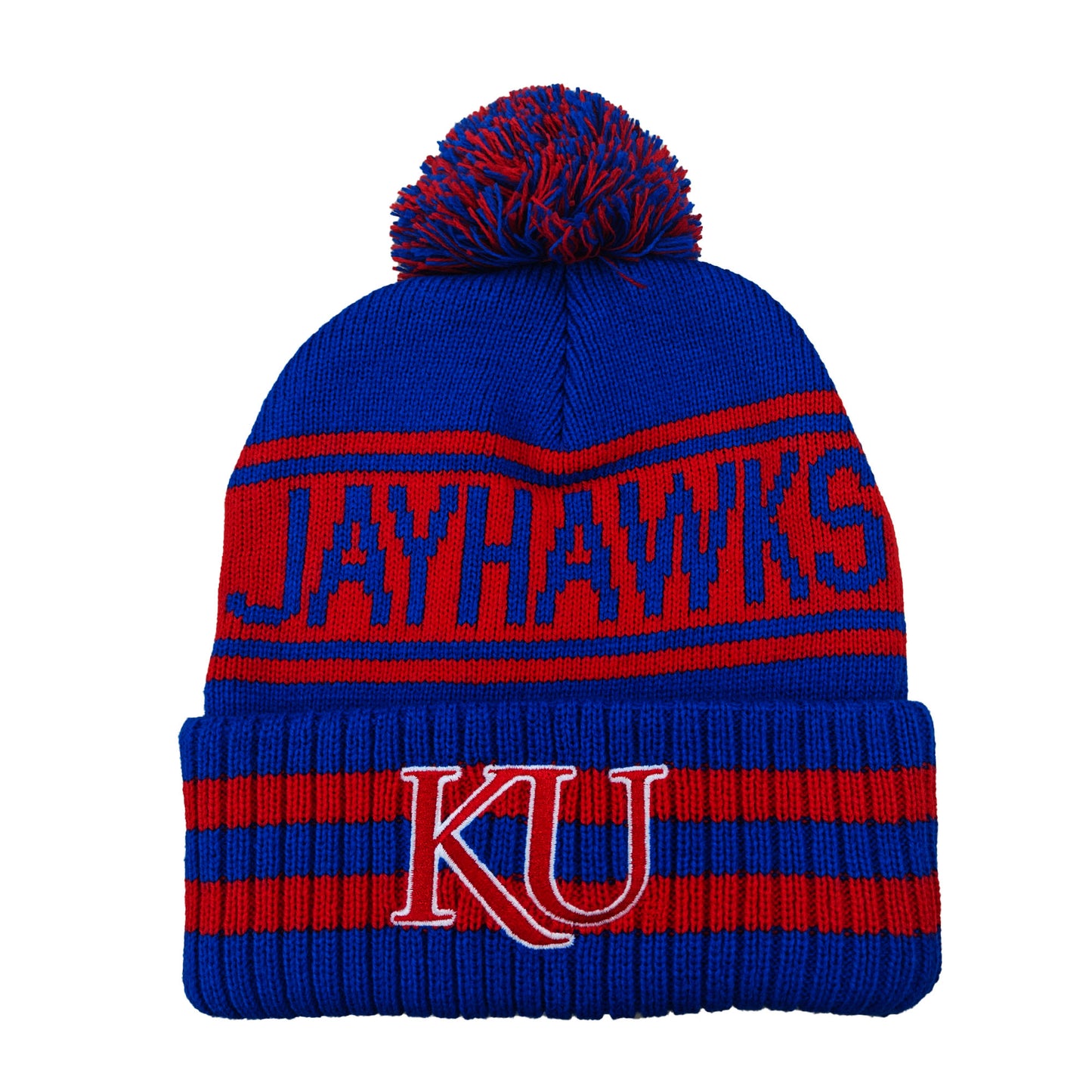 Kansas Jayhawks Franchise Club Rally Cry Knit Hat - Blue w/ Pom Pom