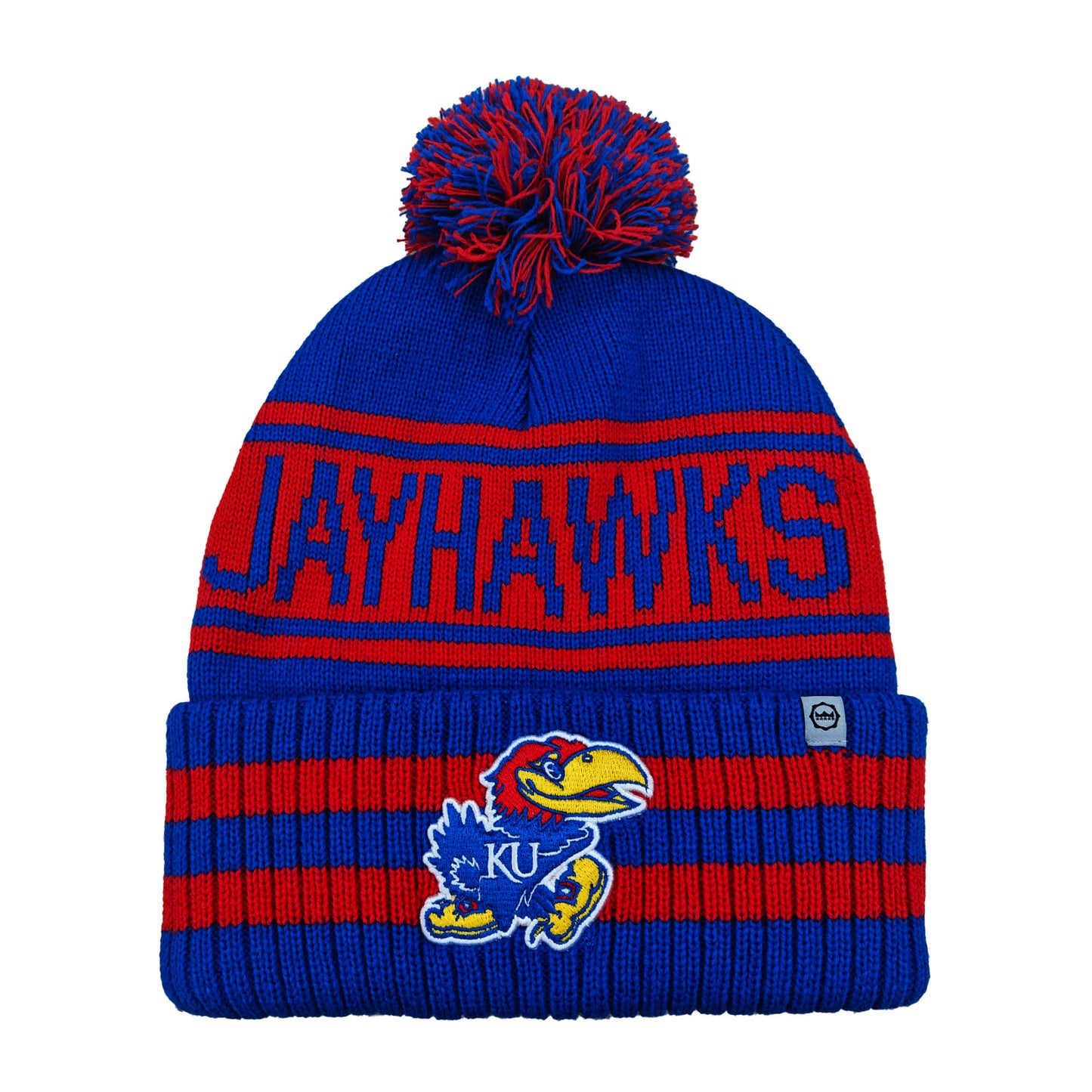 Kansas Jayhawks Franchise Club Rally Cry Knit Hat - Blue w/ Pom Pom