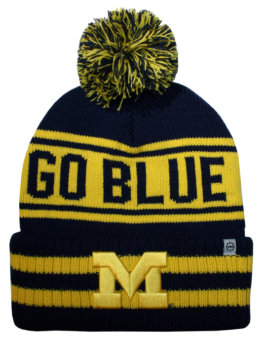 Michigan Wolverines Franchise Club Rally Cry Knit Hat - Navy w/ Pom Pom