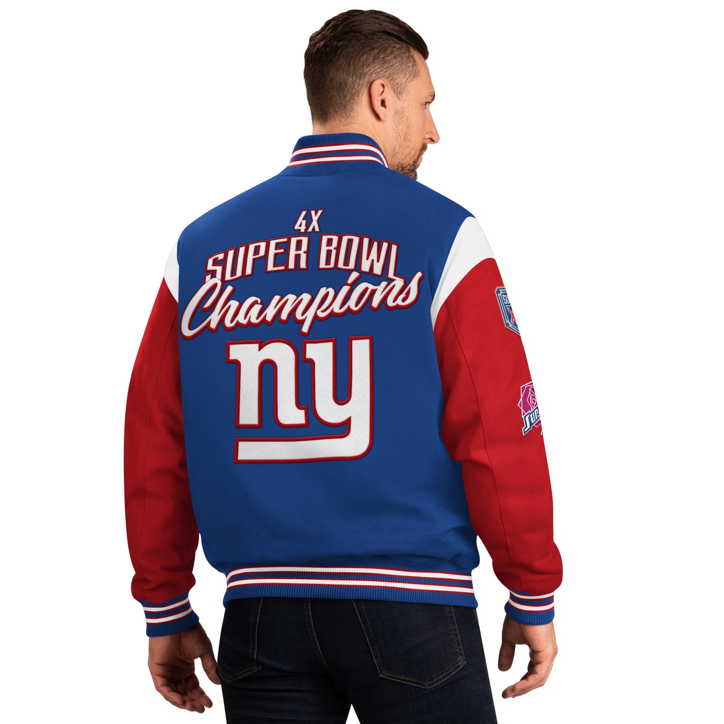 New York Giants G-III Franchise 4 Time Super Bowl Varsity Jacket - Blue